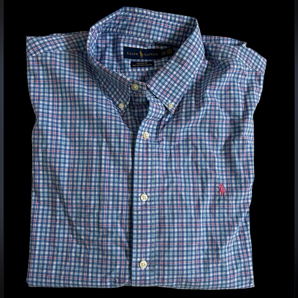 Polo Ralph Lauren XXL Blue/Pink Mens classic Plaid Button-Down Long sleeve shirt